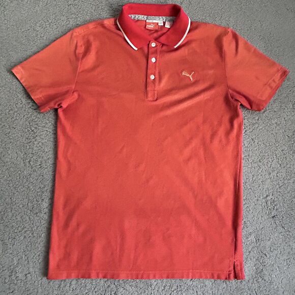 PUMA Polo Shirt Mens Medium Orange Stripes Cool Cell Golf Sport Lifestyle - Picture 1 of 16